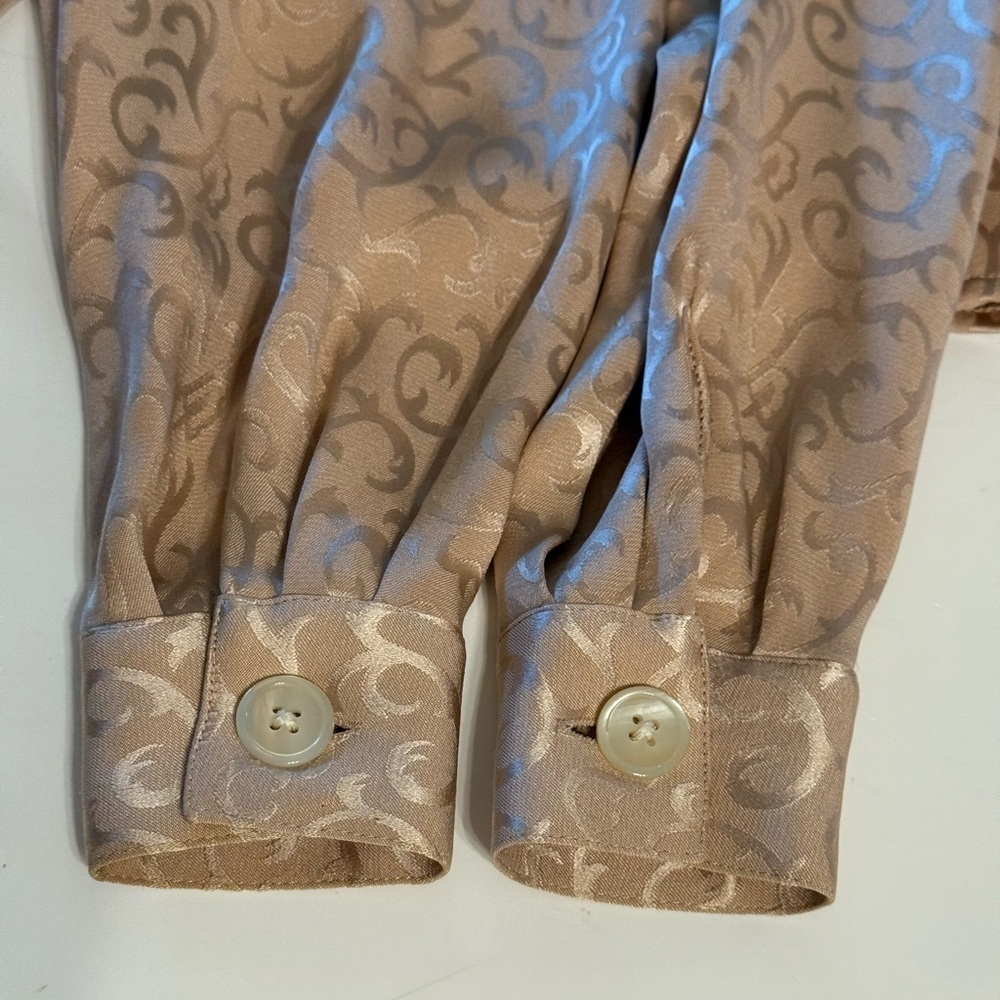 Vintage Christian Dior Beige Size 2 Jacquard Silk Blouse Authenticated - Picture 9 of 16